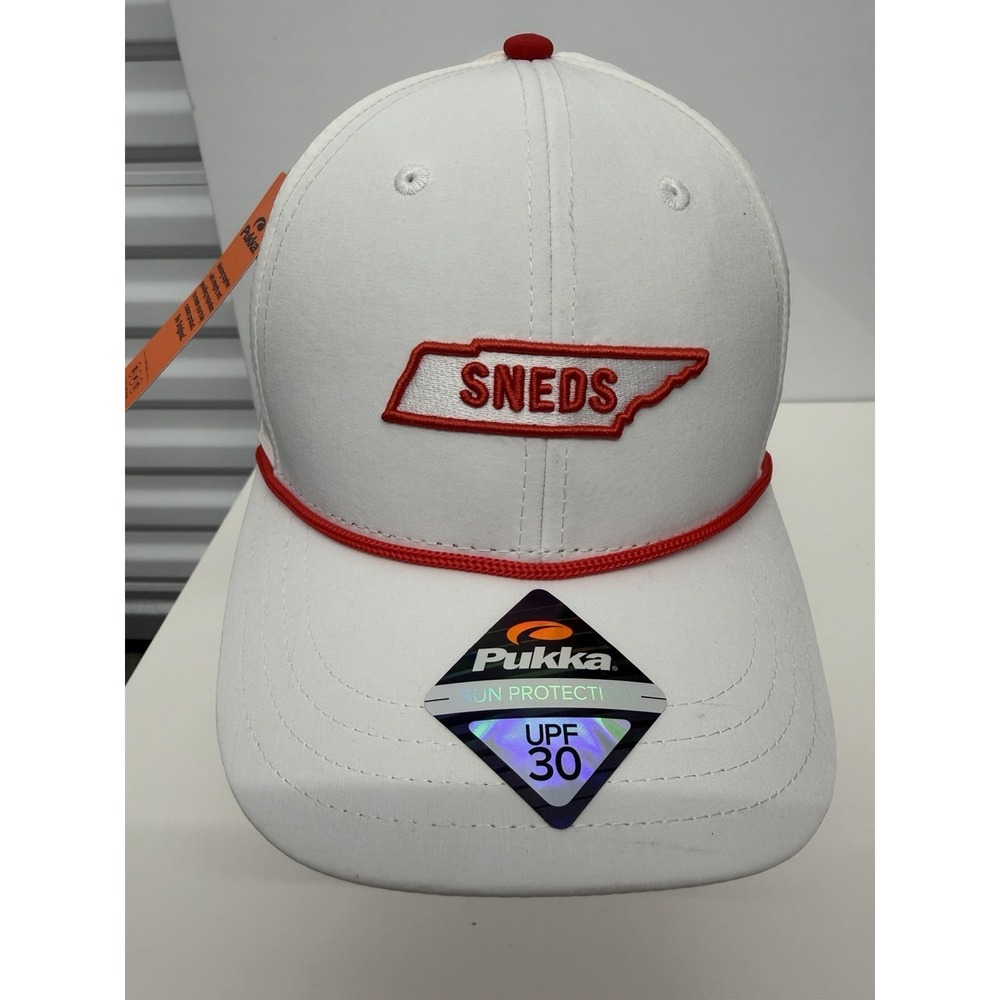 Pukka Golf Hat SNEDS Mens White Adjustable Golf Baseball Cap Embroidered